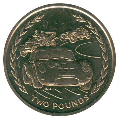 Isle of Man 2 Pounds - Elizabeth II Three race cars; Virenium