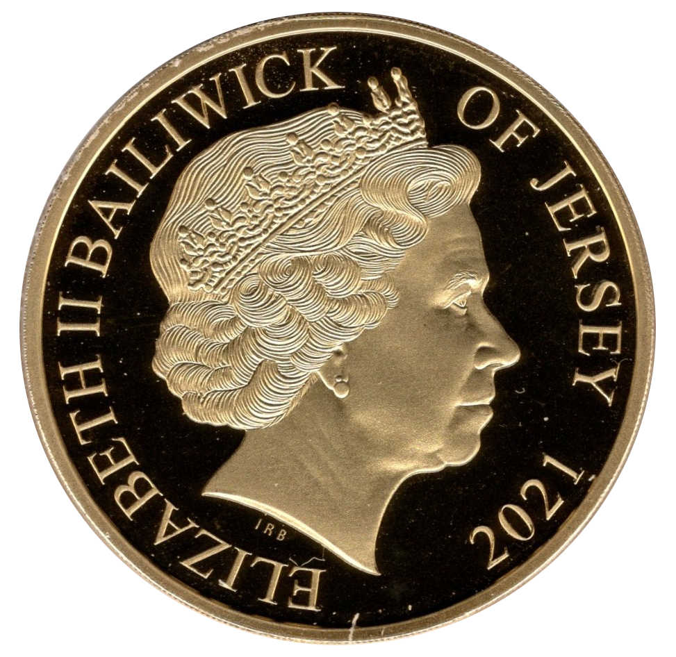 Jersey 5 Pounds - Elizabeth II Remembrance Poppy; Gold plated obverse