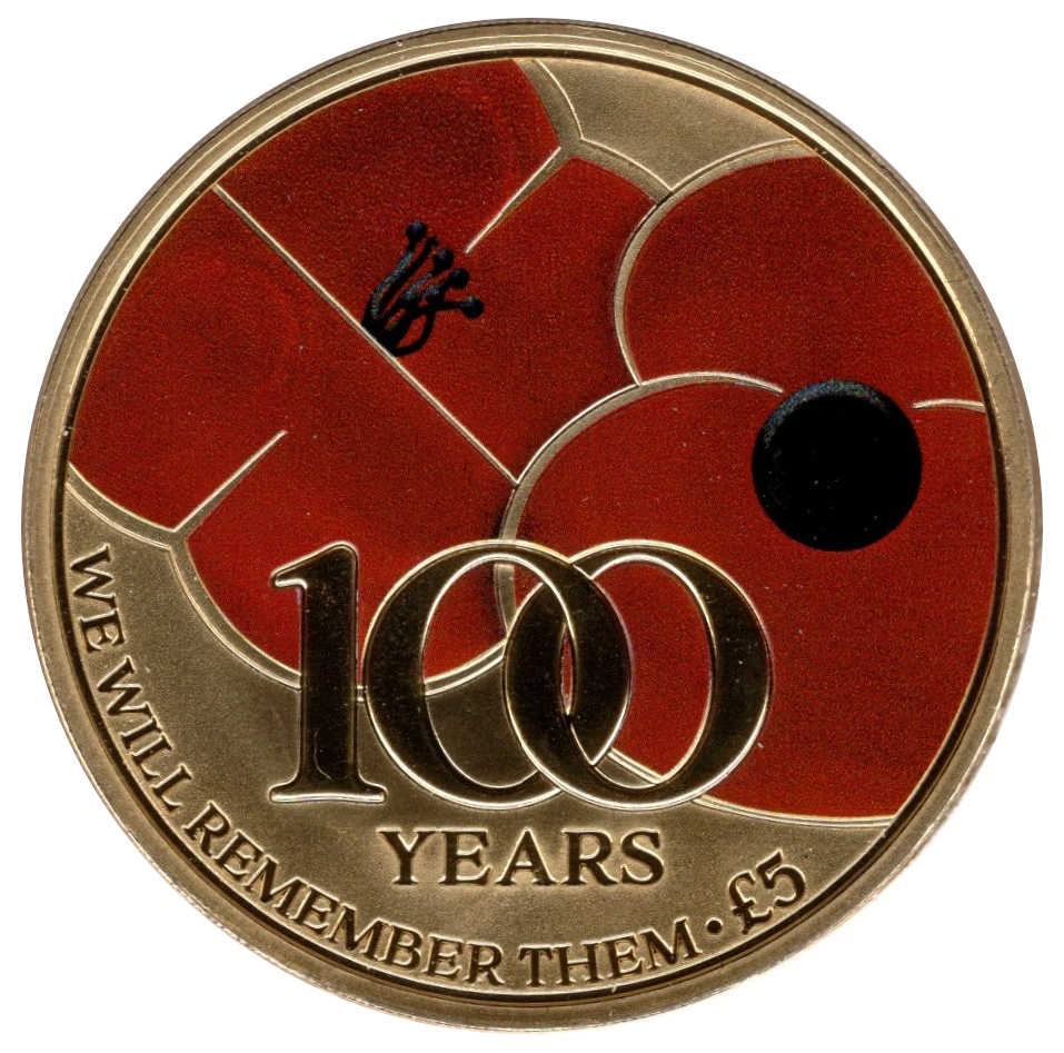 Jersey 5 Pounds - Elizabeth II Remembrance Poppy; Gold plated