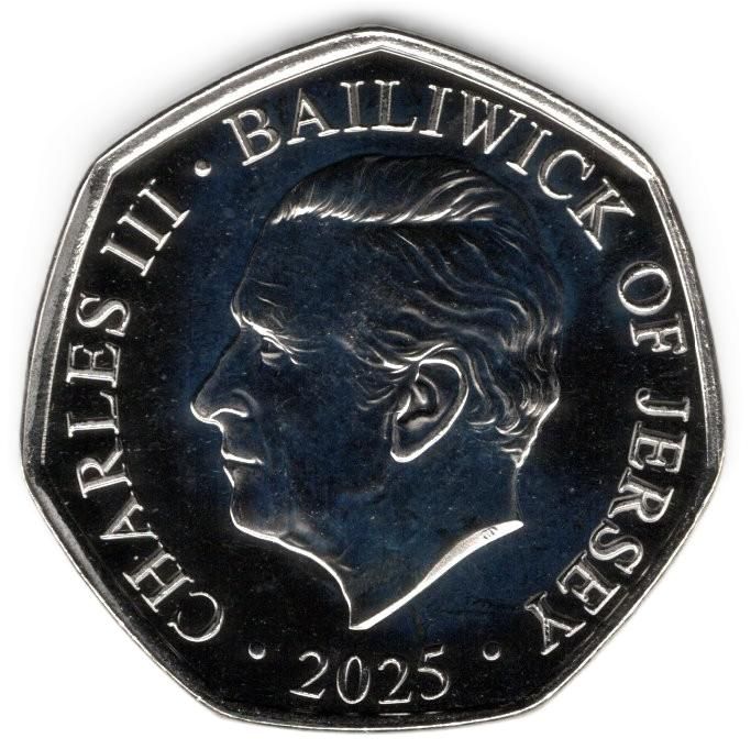 Jersey 50 Pence - Charles III The Black Dog; Colourised obverse