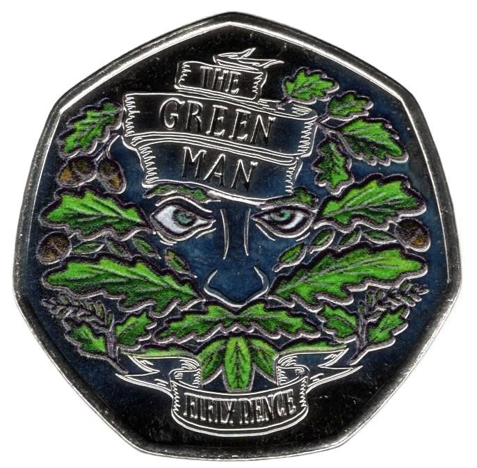 Jersey 50 Pence - Charles III The Green Man; Colourised reverse
