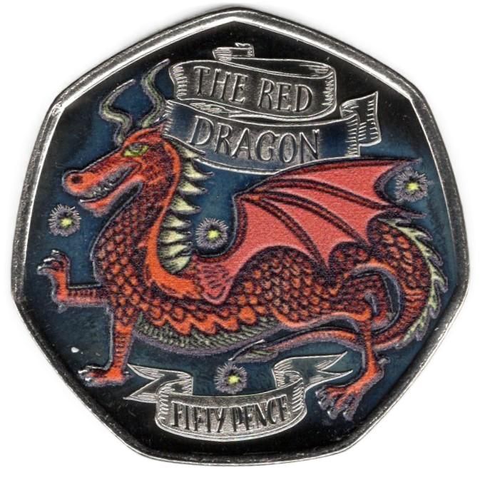 Jersey 50 Pence - Charles III The Red Dragon; Colourised