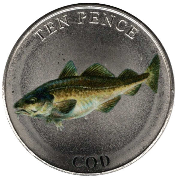 Guernsey 10 Pence - Charles III Cod; Colourised reverse