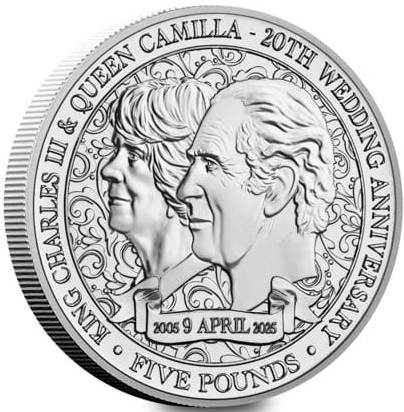 Falkland Islands 5 Pounds - Charles III Wedding Anniversary