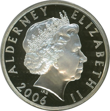 Alderney 5 Pounds - Elizabeth II Queen Elizabeth II; Silver Proof Issue obverse