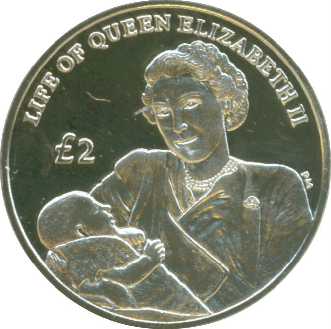 Ascension Island 2 Pounds - Elizabeth II Nursing Prince Charles; Silver Proof Issue reverse
