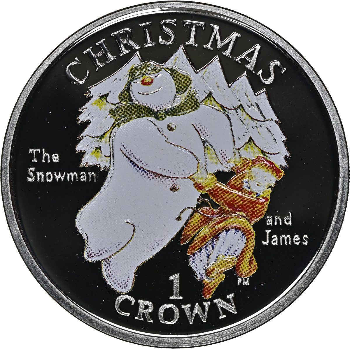 Isle of Man 1 Crown - Elizabeth II James and the Snowman; Silver Proof Colourised reverse