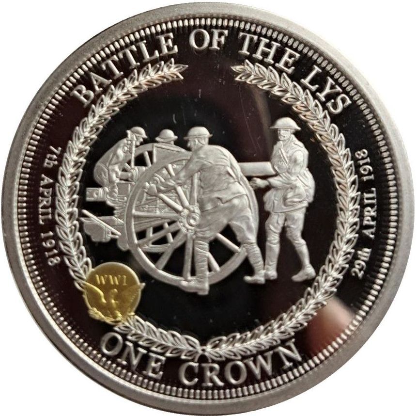 Tristan da Cunha 1 Crown - Elizabeth II 100th Anniversary U.S. In WWI; Battle of the Lys