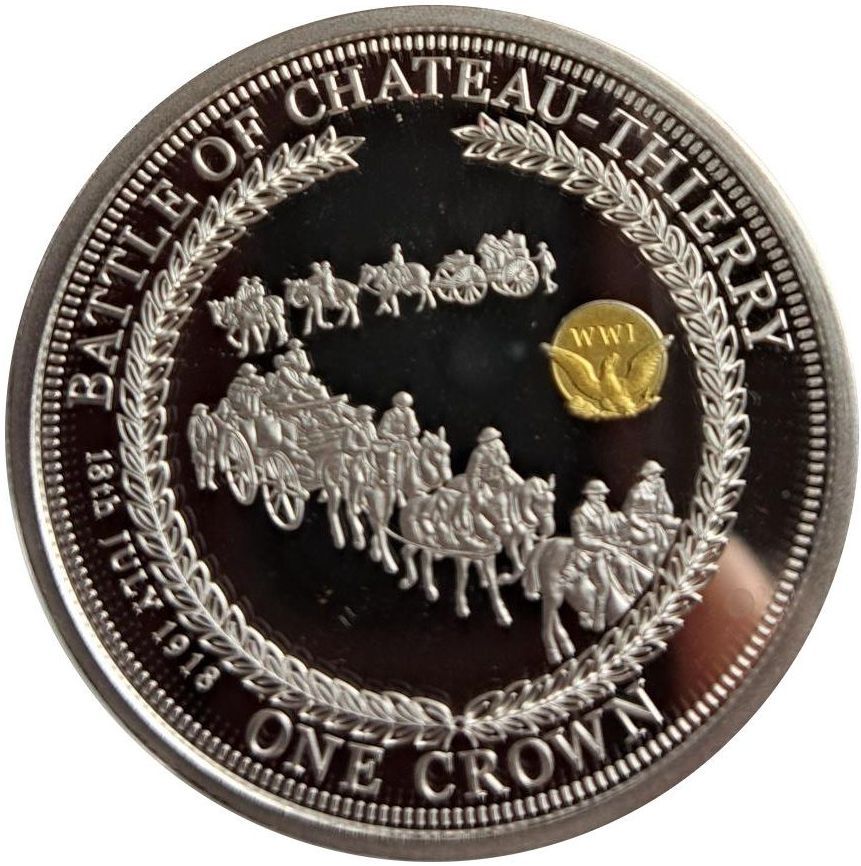 Tristan da Cunha 1 Crown - Elizabeth II 100th Anniversary U.S. In WWI; Battle of Chateau-Thierry