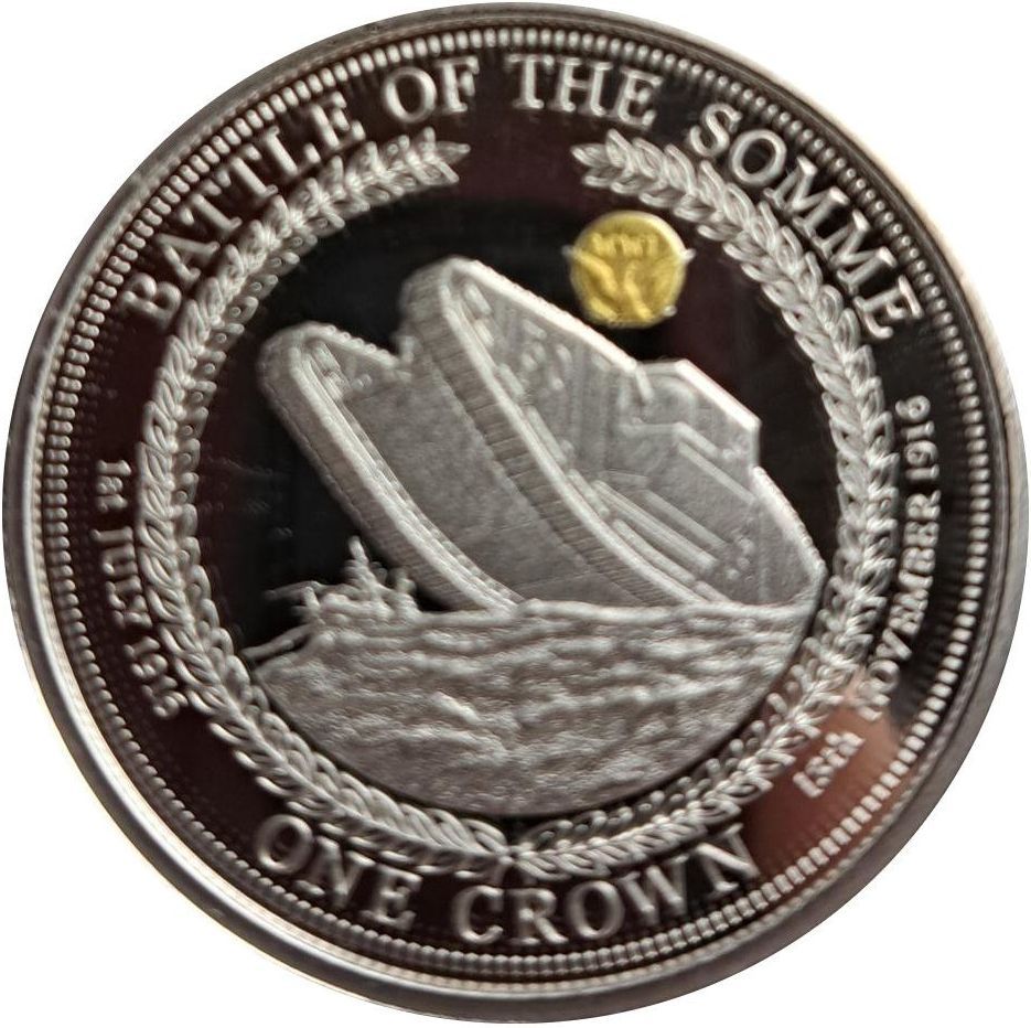 Tristan da Cunha 1 Crown - Elizabeth II 100th Anniversary U.S. In WWI; Battle of the Somme reverse