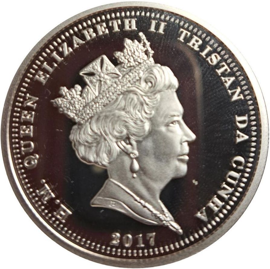 Tristan da Cunha 1 Crown - Elizabeth II 100th Anniversary U.S. In WWI; Battle of Arras obverse