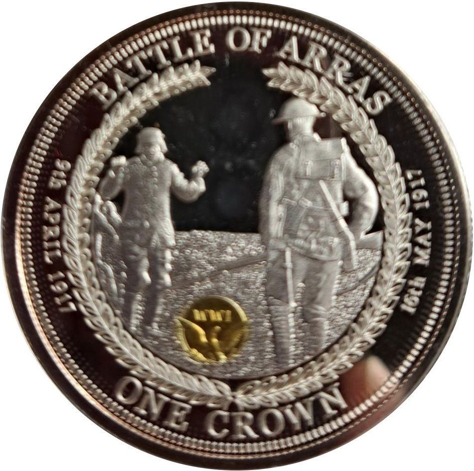 Tristan da Cunha 1 Crown - Elizabeth II 100th Anniversary U.S. In WWI; Battle of Arras