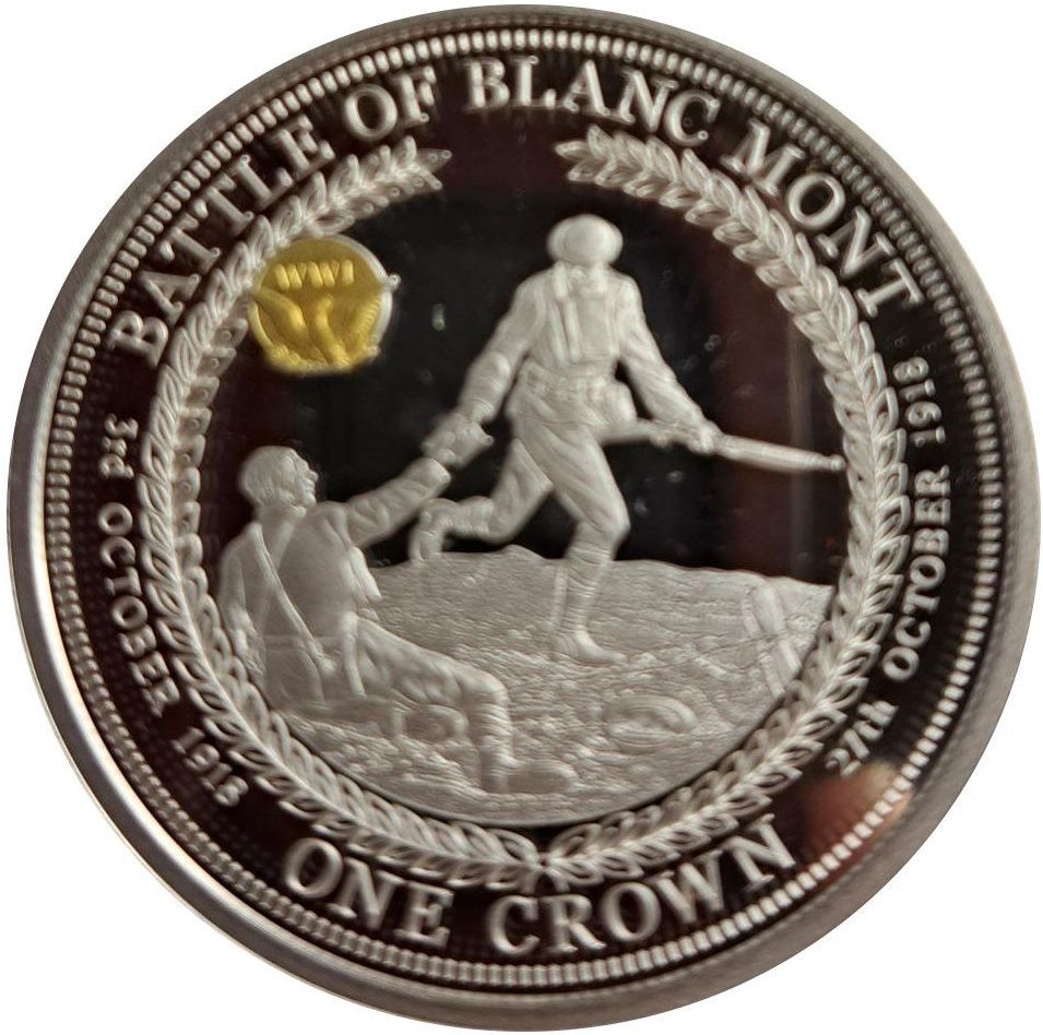 Tristan da Cunha 1 Crown - Elizabeth II 100th Anniversary U.S. In WWI; Battle of Blanc Mont