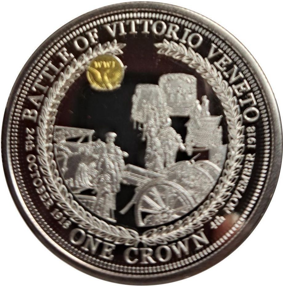 Tristan da Cunha 1 Crown - Elizabeth II 100th Anniversary U.S. In WWI; Battle of Vittorio Veneto reverse