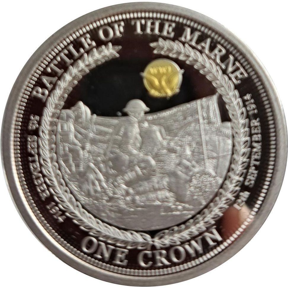 Tristan da Cunha 1 Crown - Elizabeth II 100th Anniversary U.S. In WWI; Battle of the Marne reverse