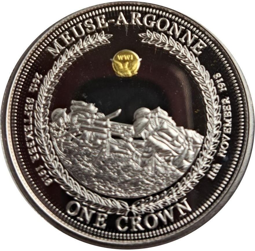 Tristan da Cunha 1 Crown - Elizabeth II 100th Anniversary U.S. In WWI; Meusse-Argonne reverse
