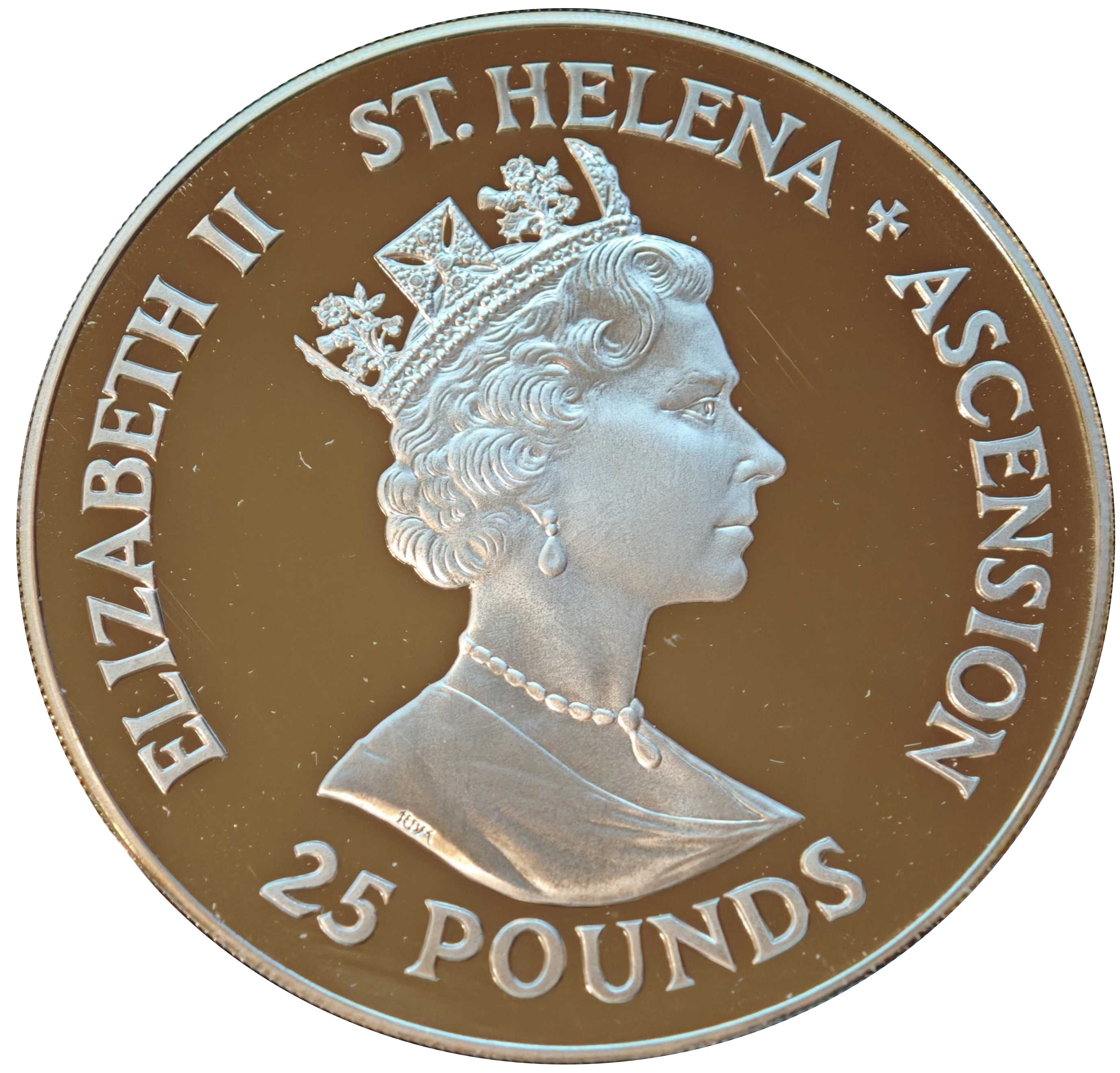 Saint Helena and Ascension 25 Pounds - Elizabeth II Queen Elizabeth's 70th Birthday; Silver Proof obverse