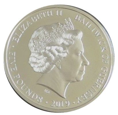 Guernsey 5 Pounds - Elizabeth II D-Day Landing 06.30; Silver Proof obverse