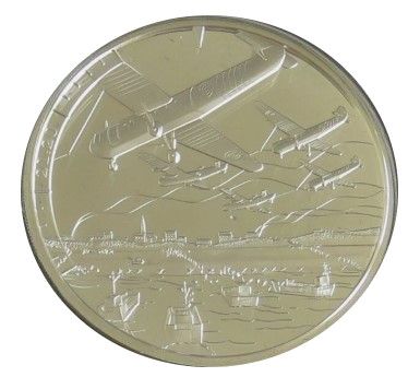 Guernsey 5 Pounds - Elizabeth II D-Day Landing 21.20; Silver Proof reverse
