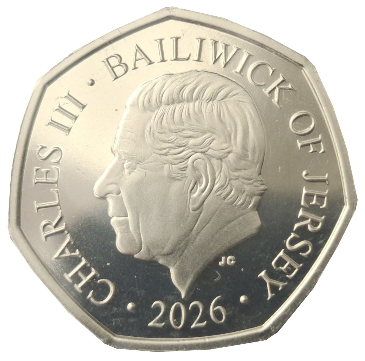 Jersey 50 Pence - Charles III 50th Anniversary of Concorde - Tower Bridge London obverse