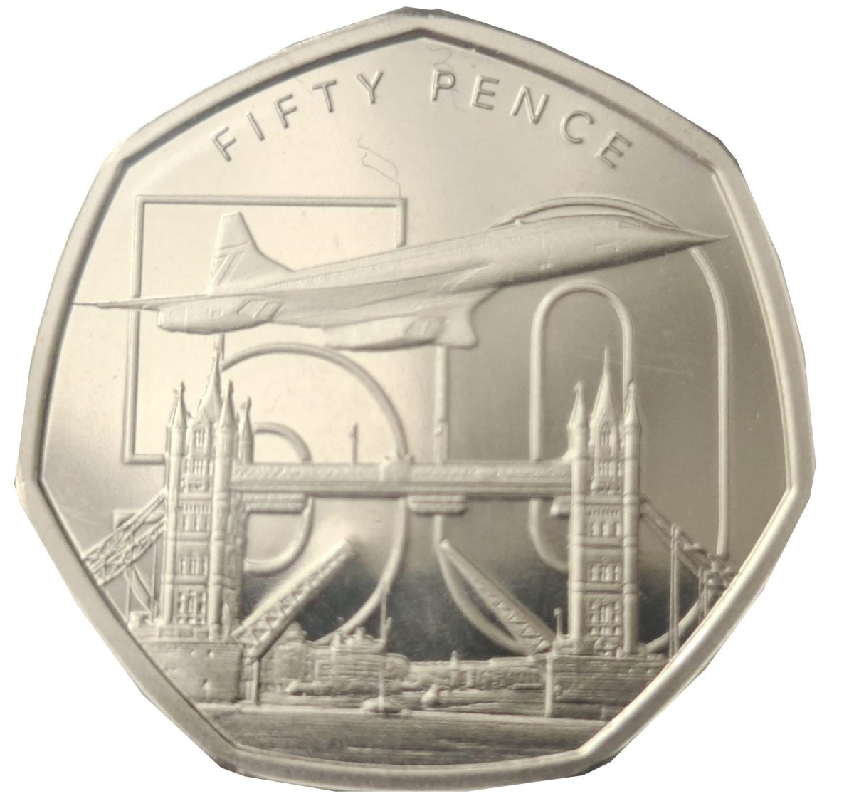 Jersey 50 Pence - Charles III 50th Anniversary of Concorde - Tower Bridge London