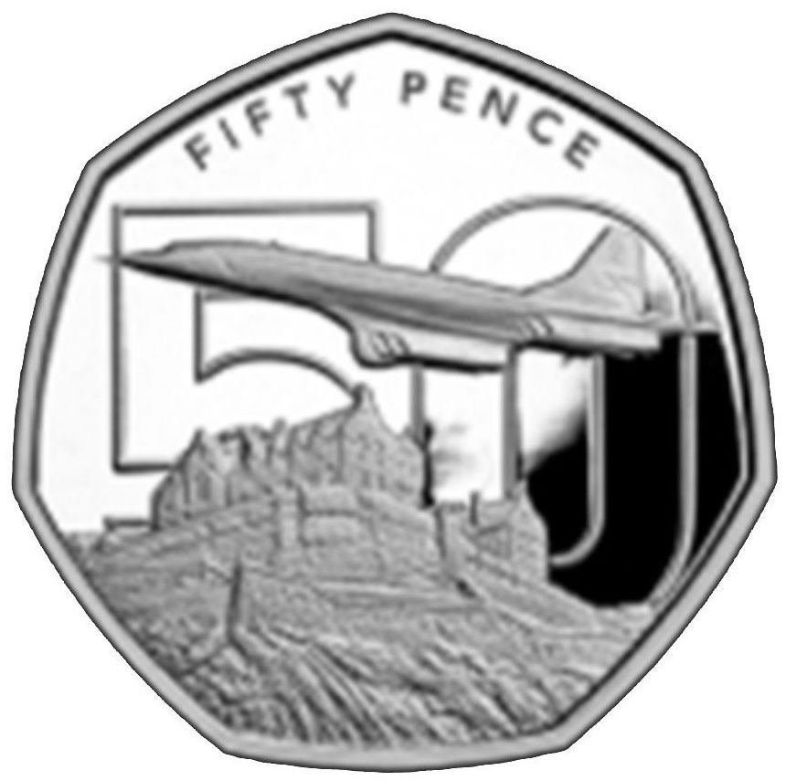 Jersey 50 Pence - Charles III 50th Anniversary of Concorde - Edinburgh Castle , Edinburgh