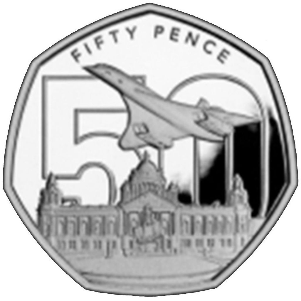Jersey 50 Pence - Charles III 50th Anniversary of Concorde - Belfast City Hall , Belfast
