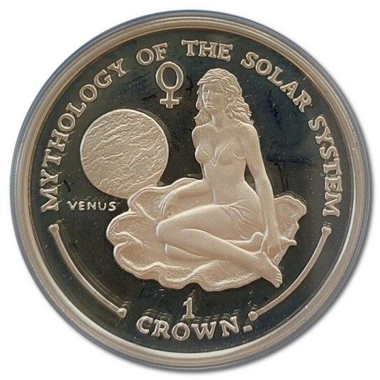 Gibraltar 1 Crown - Elizabeth II Venus; Silver Proof reverse