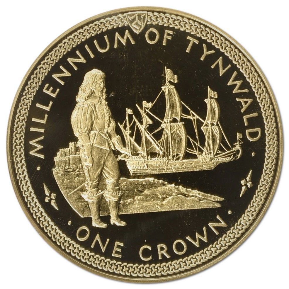 Isle of Man 1 Crown - Elizabeth II Tynwald - Standing figure and ship; Gold Proof reverse