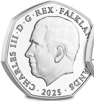 Falkland Islands 50 Pence - Charles III The Palace Throne Room obverse