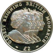 South Georgia and the South Sandwich Islands 2 Pounds - Elizabeth II Oldest Reigning Monarch; Silver Proof Issue