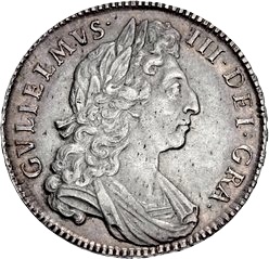 ½ Crown - William III 1st bust; large shields, ordinary harp obverse