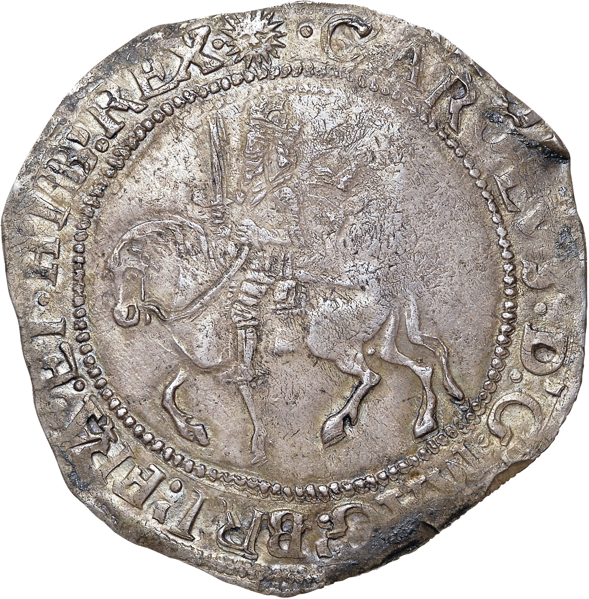 ½ Crown - Charles I Tower; under Parliament obverse