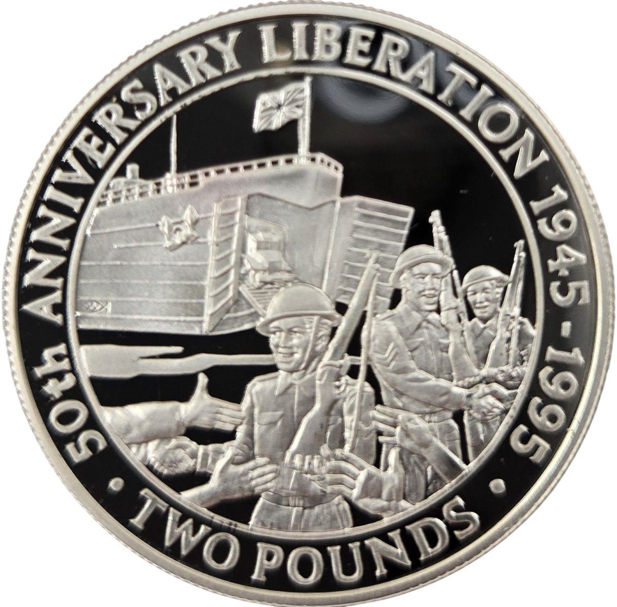 Guernsey 2 Pounds - Elizabeth II 50th Anniversary of Liberation; Piedfort