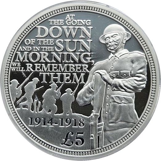 Guernsey 5 Pounds - Elizabeth II Great War, Silver Proof