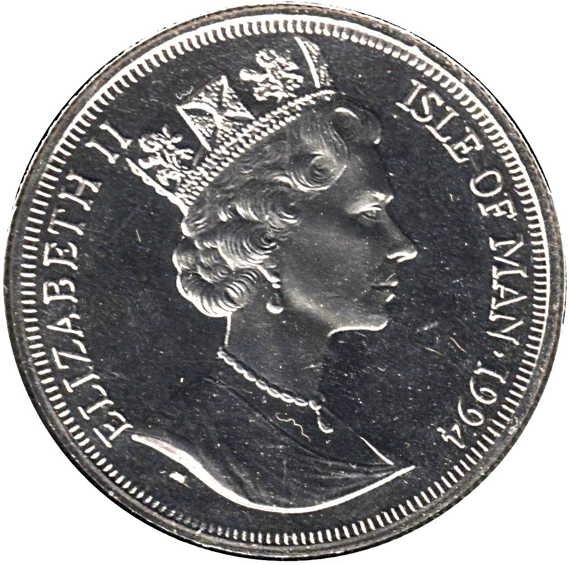 Isle of Man 1 Crown - Elizabeth II Woolly Mammoth obverse