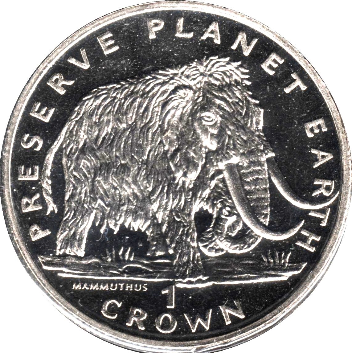 Isle of Man 1 Crown - Elizabeth II Woolly Mammoth reverse