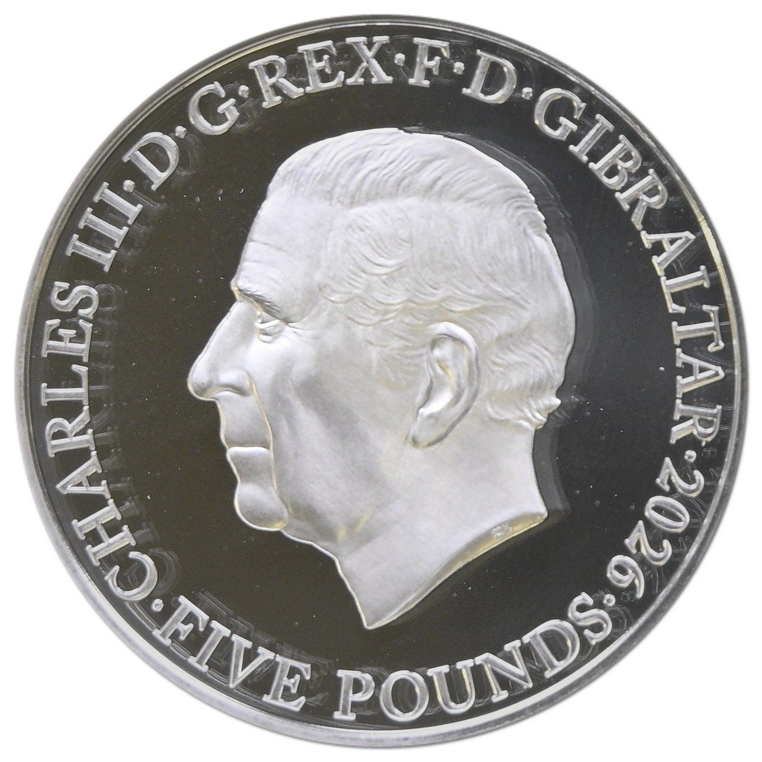Gibraltar 5 Pounds - Charles III Liberty and Britannia; Silver 2oz obverse