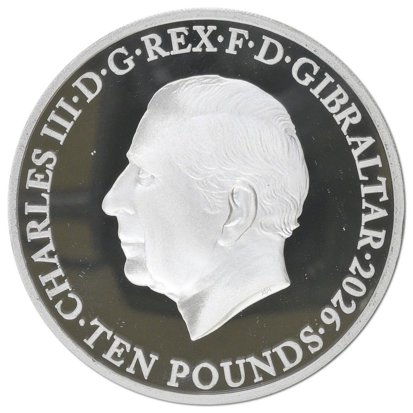Gibraltar 10 Pounds - Charles III Liberty and Britannia; Silver 5oz obverse