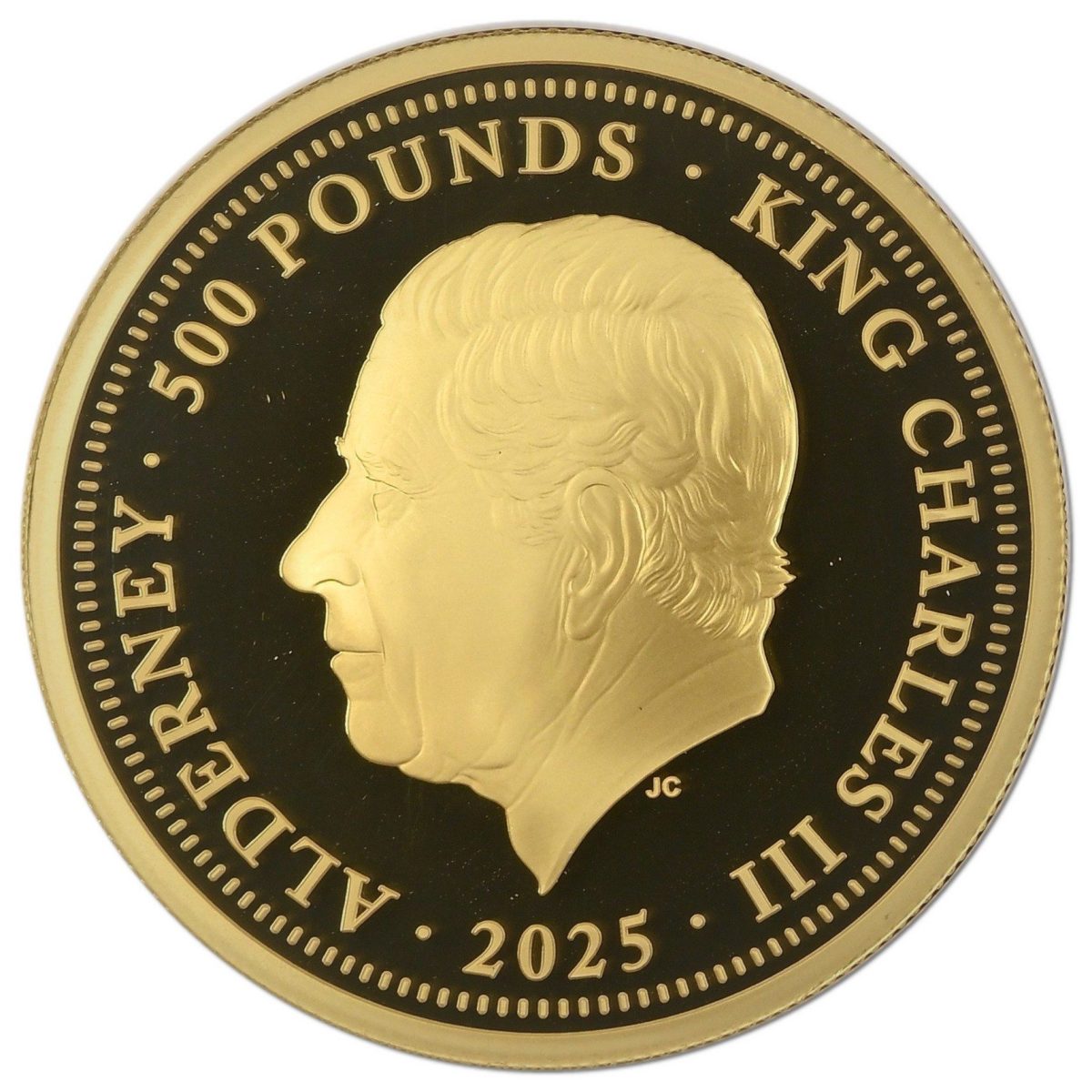 Alderney 500 Pounds - Charles III Una and the Lion obverse