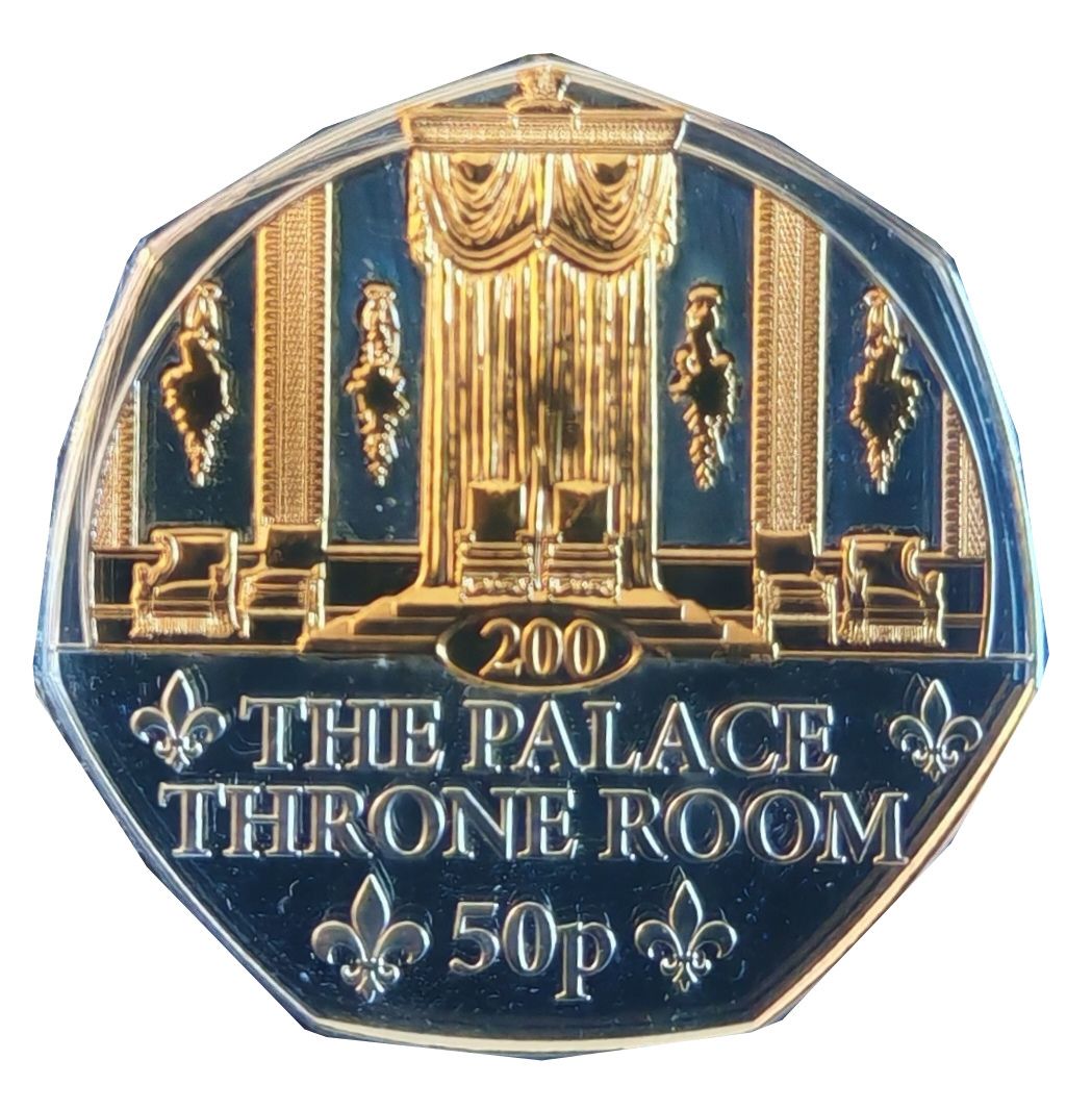 Falkland Islands 50 Pence - Charles III The Palace Throne Room reverse