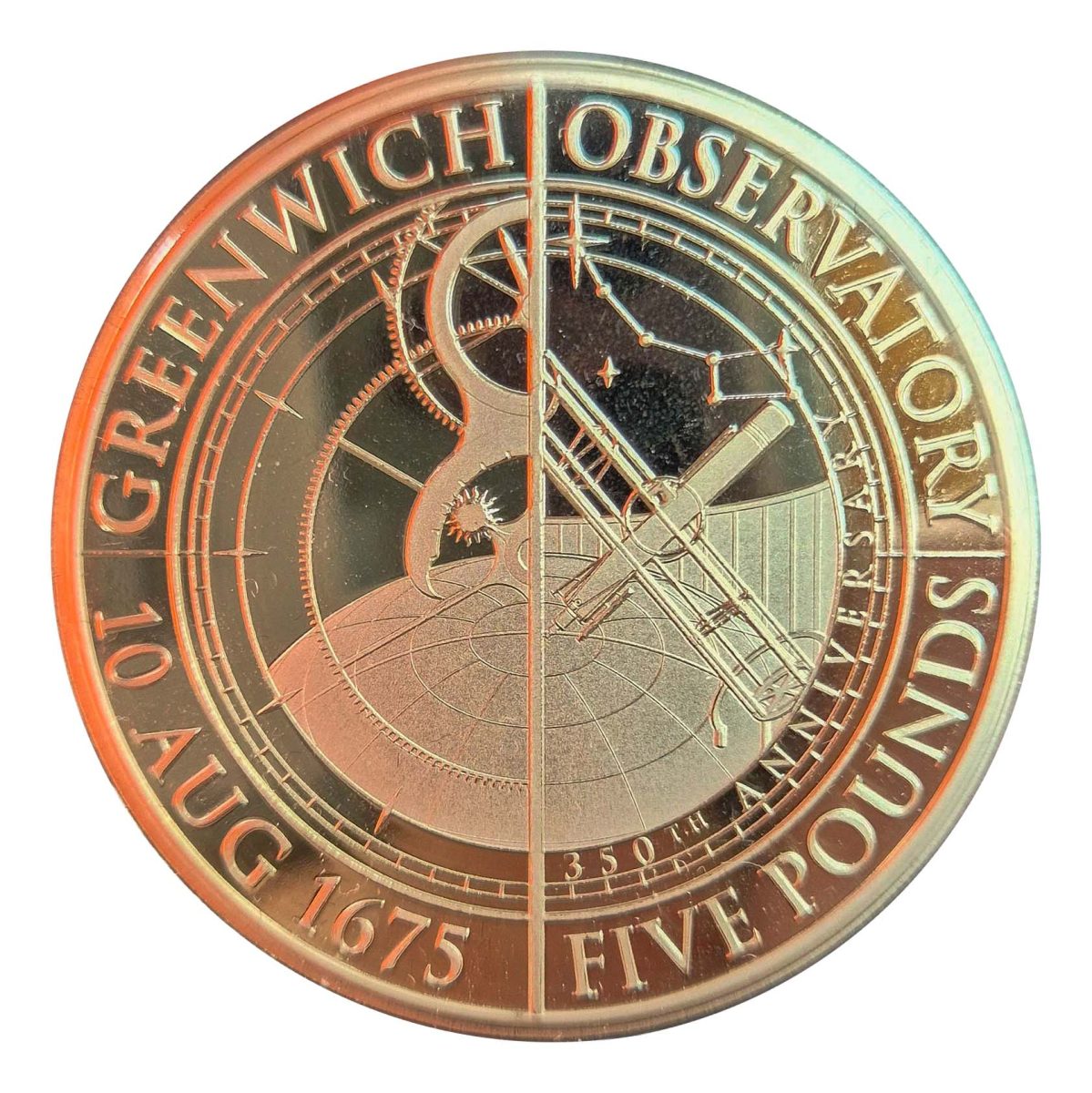 Guernsey 5 Pounds - Charles III Greenwich Observatory reverse
