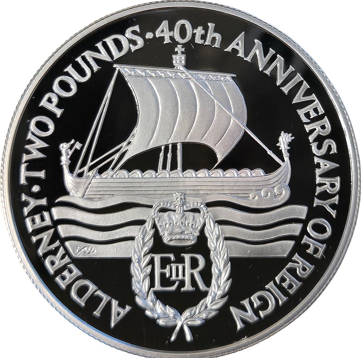 Alderney 2 Pounds - Elizabeth II 40th Anniversary of Queen's Reign; Piedfort
