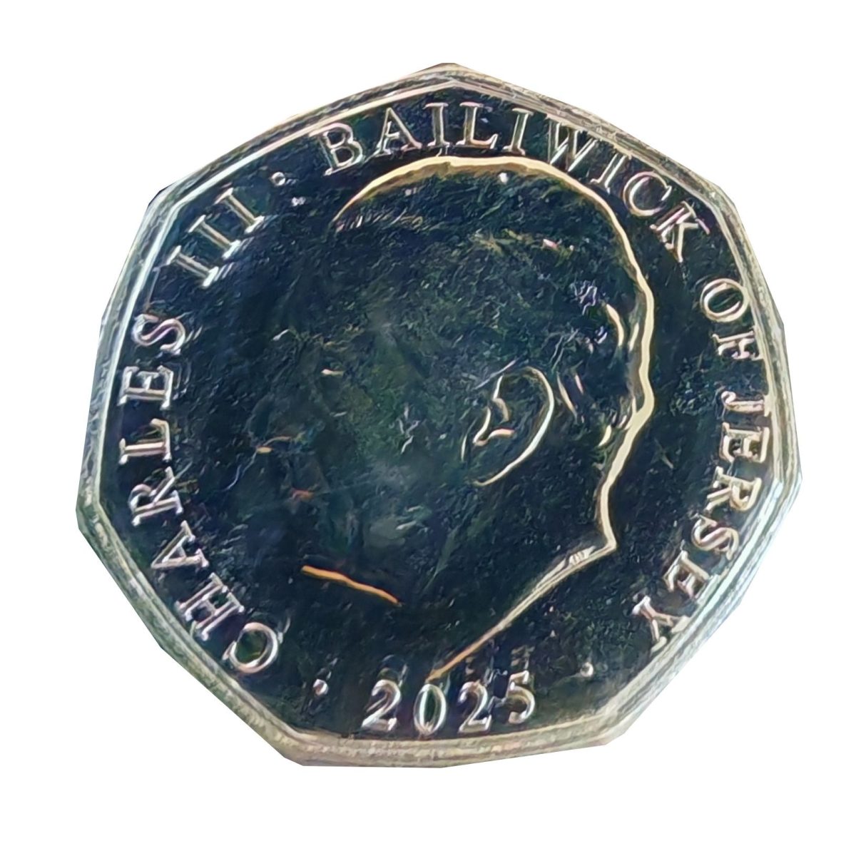 Jersey 50 Pence - Charles III Buckingham Palace; Silver with selective gold plating obverse