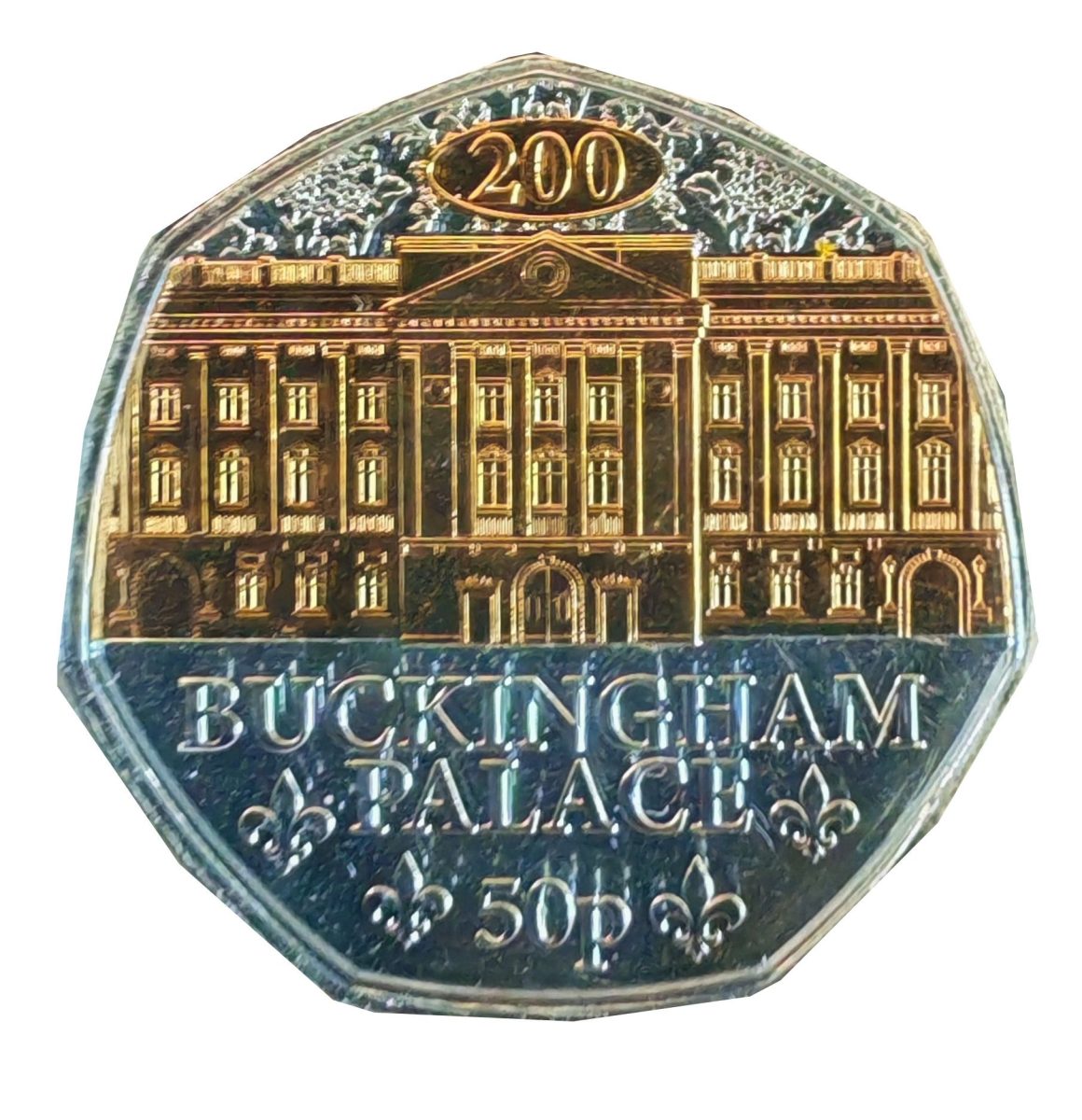 Jersey 50 Pence - Charles III Buckingham Palace; Silver with selective gold plating reverse