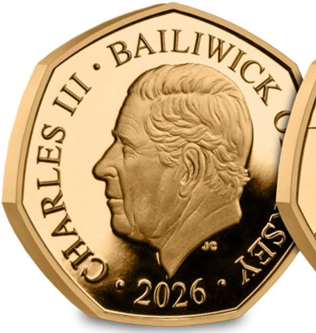 Jersey 50 Pence - Charles III 50th Anniversary of Concorde - Tower Bridge London; Gold obverse
