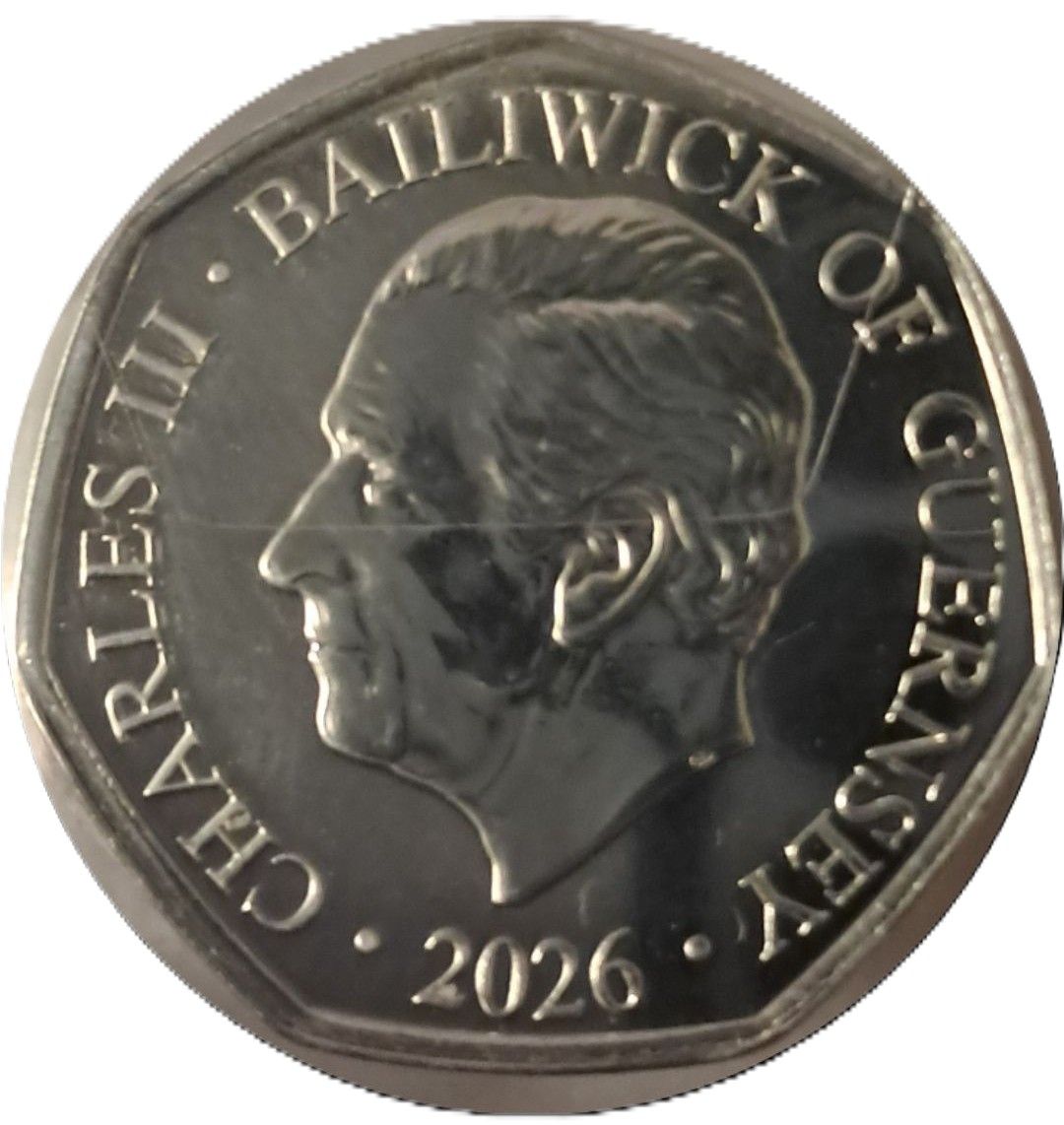 Guernsey 50 Pence - Charles III Queen Titles - HRH Princess Elizabeth of York; with partial plating obverse