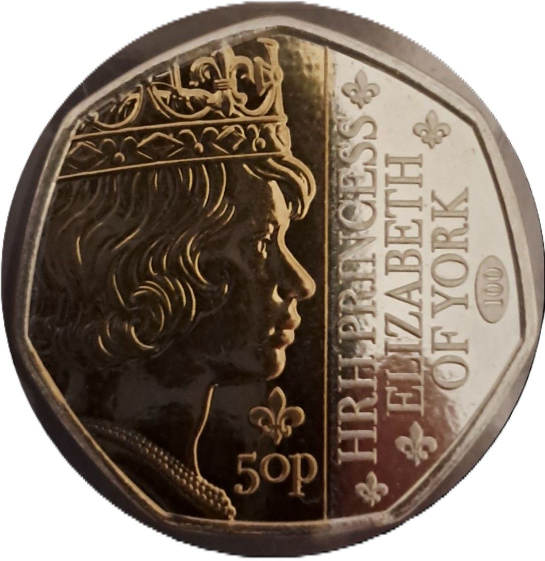 Guernsey 50 Pence - Charles III Queen Titles - HRH Princess Elizabeth of York; with partial plating reverse