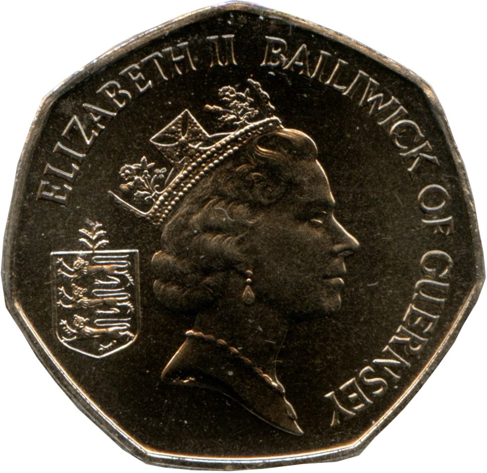 Guernsey 50 Pence - Elizabeth II 3rd portrait; large type obverse