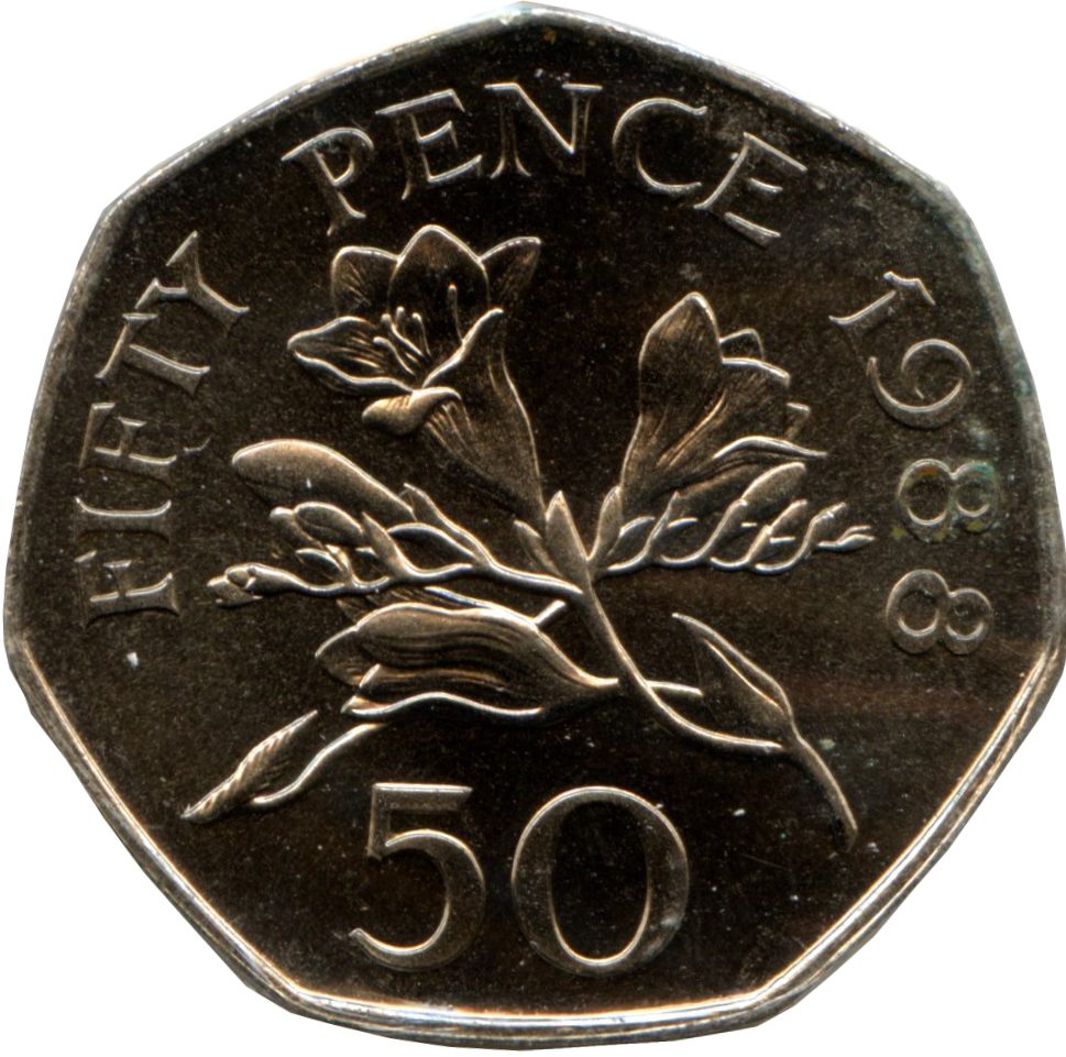 Guernsey 50 Pence - Elizabeth II 3rd portrait; large type